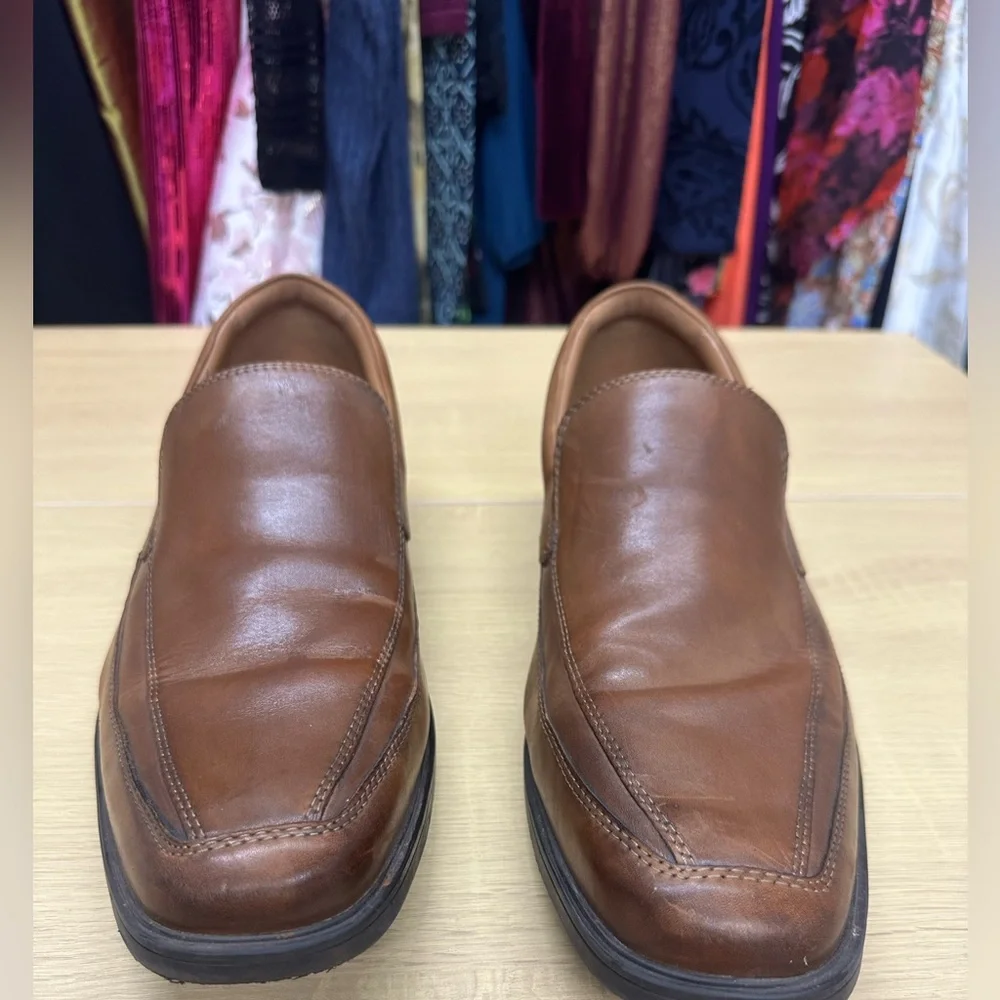 Clarks Collection Tilden Free Men's Dark Tan Leather Loafer Size 14 EUC